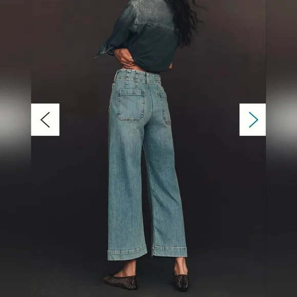 Anthropologie Maeve The Colette Crop High-Rise Wide-Leg Jeans light-to-med Sz 12 - Picture 2 of 16